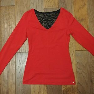 Guess Red Lace V-neck Top NWOT